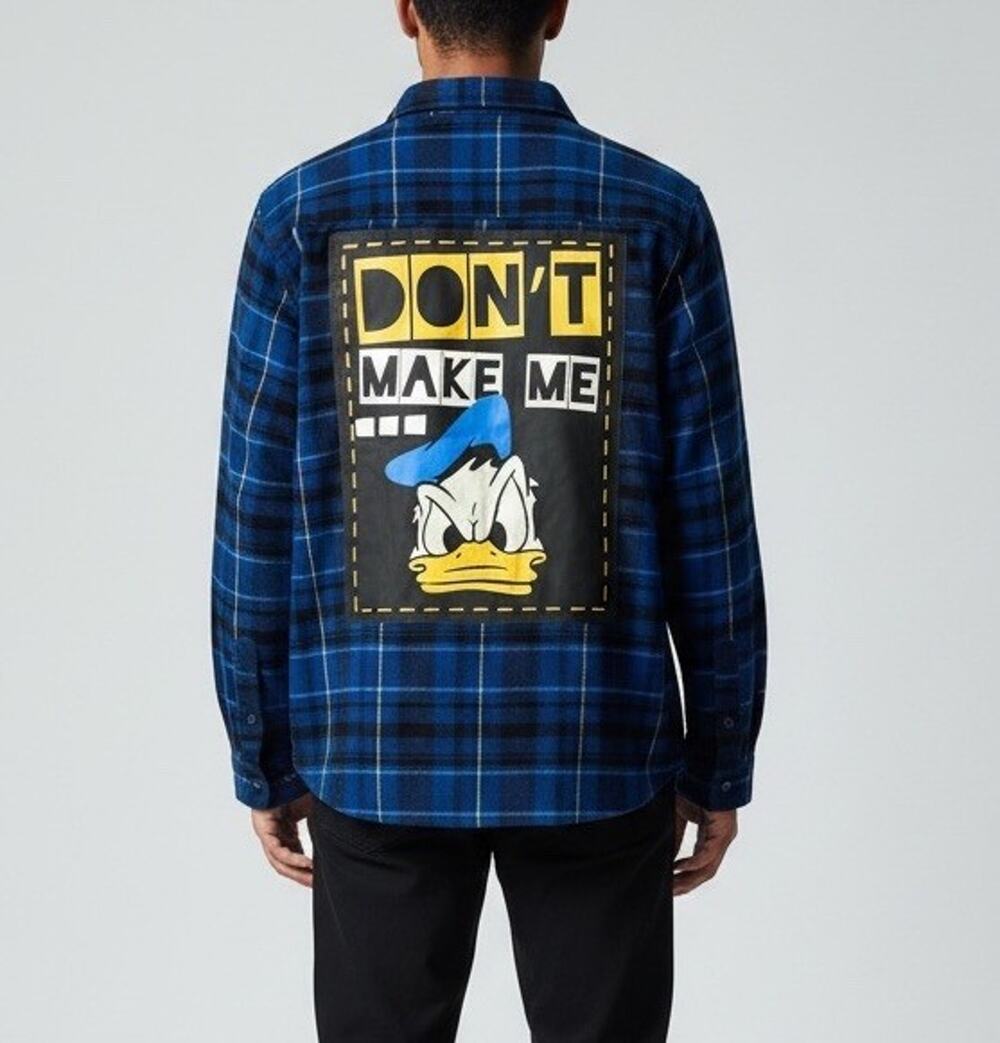 Disney Donald Duck Blue Plaid Flannel Long Sleeve Shirt Embroidered Small S NWT